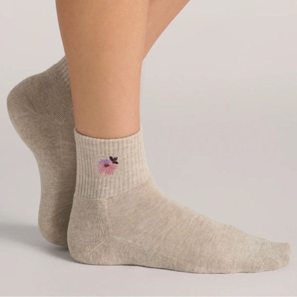 Ted Baker Pink Green Beige High Quarter Crew Floral Embroidery Stretch Socks 3pk